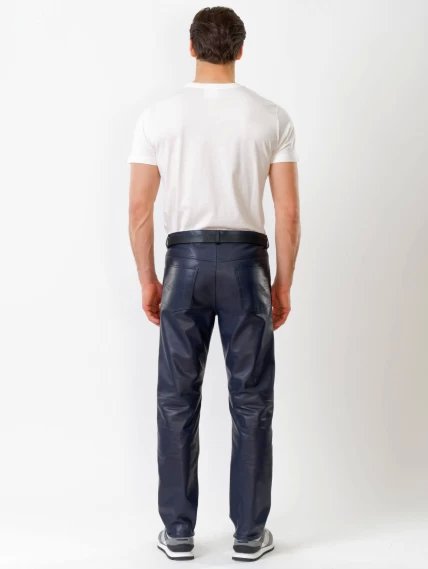 Мужские брюки из натуральной кожи премиум класса 01, синие, размер 48, артикул 120010-1