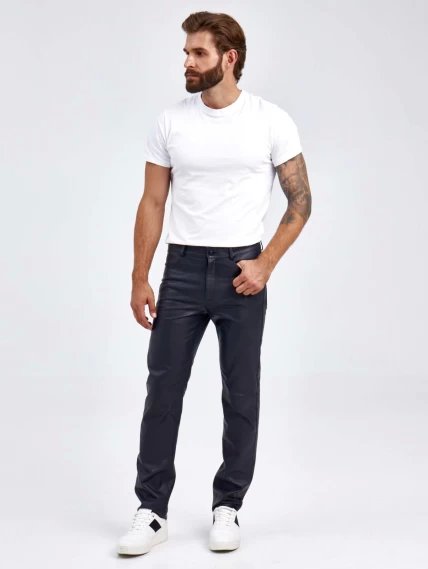 Мужские брюки из натуральной кожи премиум класса 01, синие, размер 48, артикул 120022-2