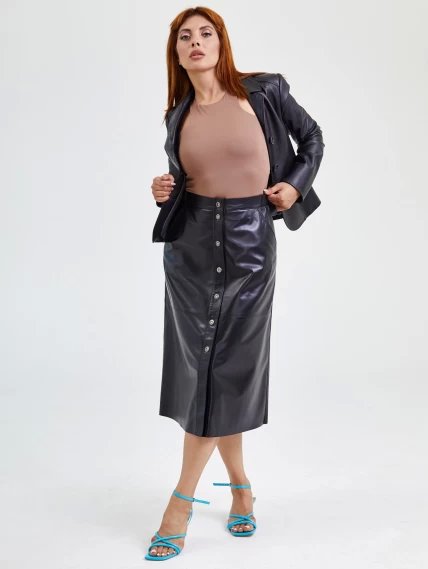 Длинная кожаная юбка из натуральной кожи 08, черная, размер 52, артикул 85550-0