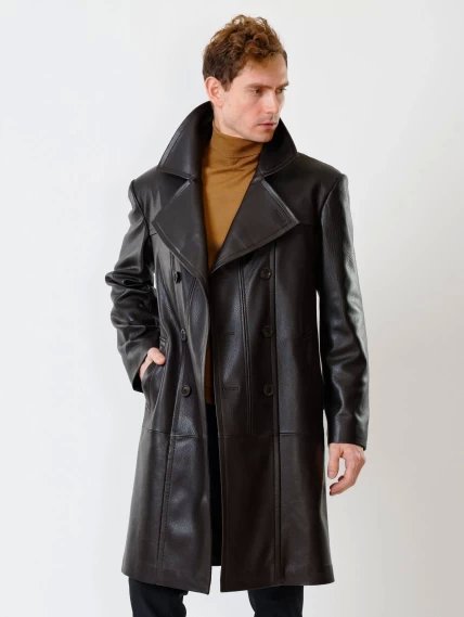 Двубортное мужское кожаное пальто премиум класса Чикаго, коричневое, размер 46, артикул 71320-1