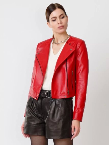 Кожаная женская куртка косуха 389, красная, размер 44, артикул 90900-0