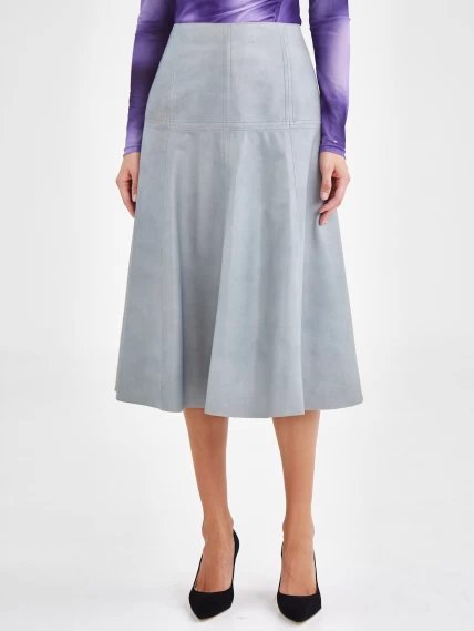 Прямая кожаная женская юбка из натуральной кожи 14, серо-голубая, размер 46, артикул 85960-3