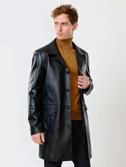 Удлиненный кожаный мужской пиджак премиум класса 539, черный, размер 52, артикул 29552-6