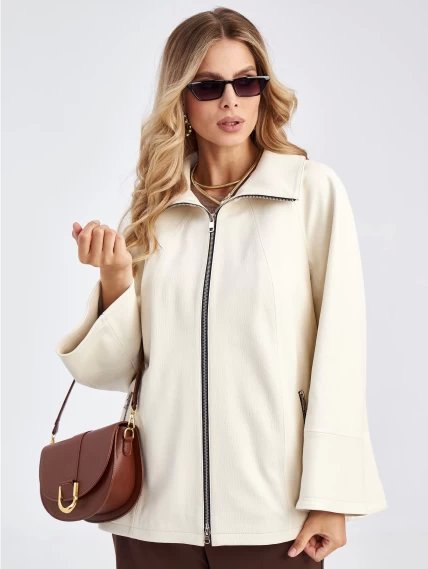 Кожаная женская куртка оверсайз премиум класса 3046, белая, размер 52, артикул 23280-3