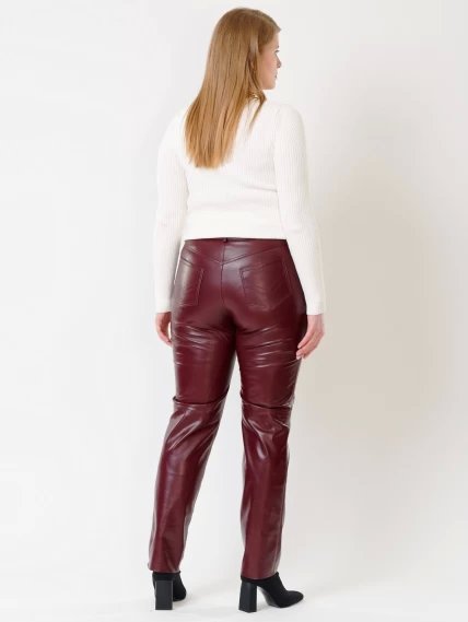 Кожаные зауженные женские брюки из натуральной кожи 02, бордовые, размер 42, артикул 85490-1