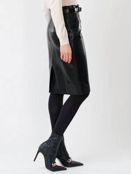 Кожаная юбка карандаш из натуральной кожи 02рс, черная, размер 46, артикул 85280-6