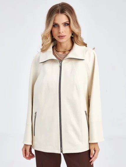 Кожаная женская куртка оверсайз премиум класса 3046, белая, размер 52, артикул 23280-0