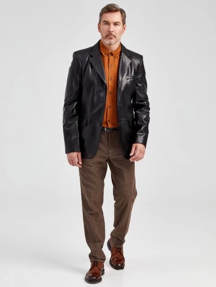 Мужской кожаный пиджак на ручном стежке премиум класса 543, черный, размер 48, артикул 28952-6