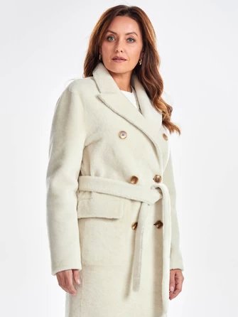 Длинное двубортное женское пальто из меховой овчины премиум класса 2047-1