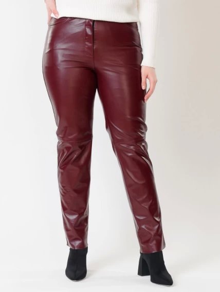 Кожаные зауженные женские брюки из натуральной кожи 02, бордовые, размер 42, артикул 85490-4