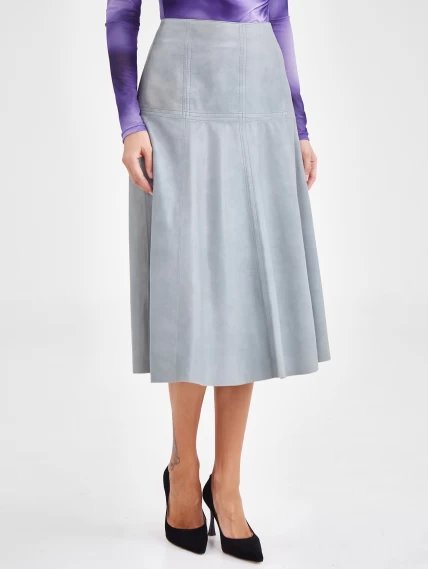 Прямая кожаная женская юбка из натуральной кожи 14, серо-голубая, размер 46, артикул 85960-1