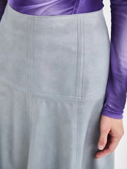 Прямая кожаная женская юбка из натуральной кожи 14, серо-голубая, размер 46, артикул 85960-2