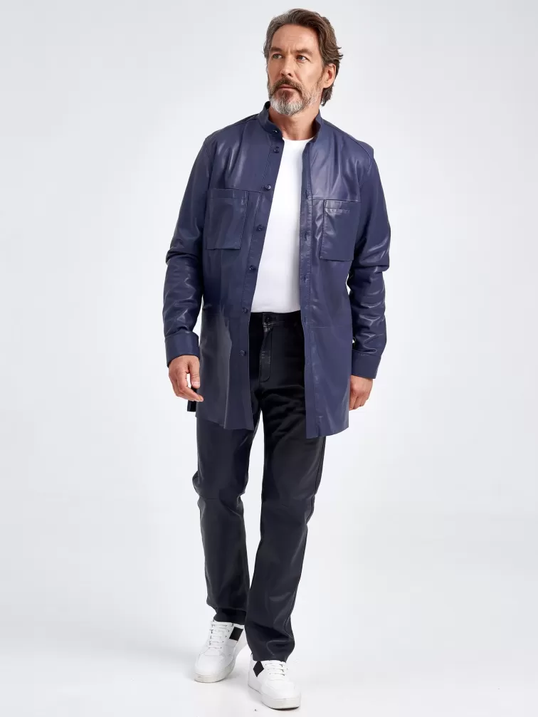Мужские кожаные брюки 01, синие, размер 48, артикул 120021-4