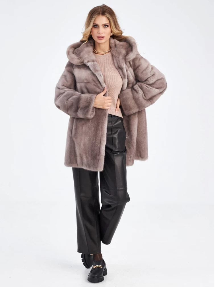 Женская куртка автоледи из меха норки Елена(к), серо-голубая, размер 50, артикул 33930-4