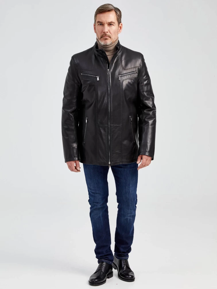 Мужская утепленная кожаная куртка пять молний премиум класса 537ш, черная, размер 50, артикул 40482-4