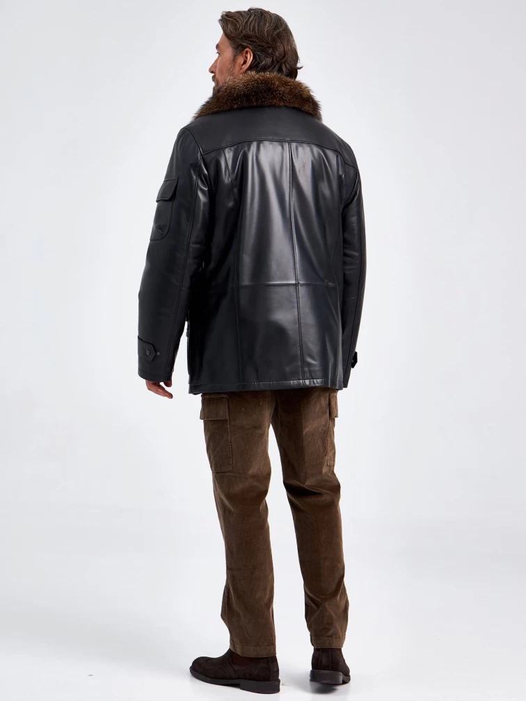 Зимняя мужская кожаная куртка с воротником меха енота 514, черная, размер 56, артикул 40750-4