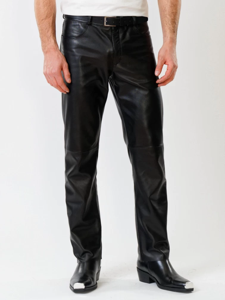 Кожаные брюки мужские 01, черные, размер 48, артикул 120020-3