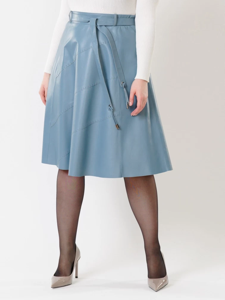 Кожаная расклешенная юбка из натуральной кожи 01рс, голубая, размер 44, артикул 85451-6