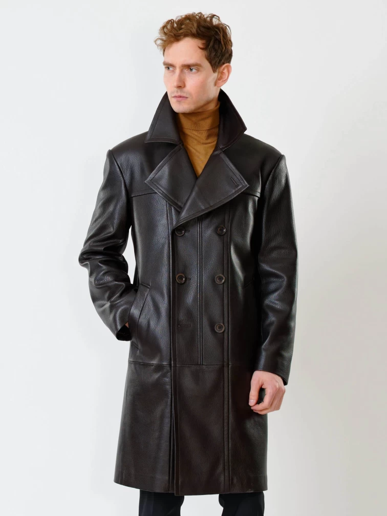Двубортное мужское кожаное пальто премиум класса Чикаго, коричневое, размер 46, артикул 71320-0