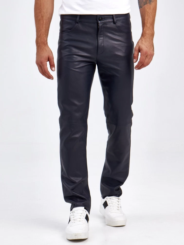 Кожаные брюки мужские 01, синие, размер 48, артикул 120022-1