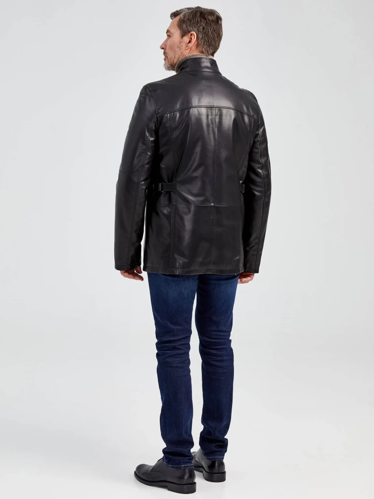 Мужская утепленная кожаная куртка пять молний премиум класса 537ш, черная, размер 50, артикул 40482-5