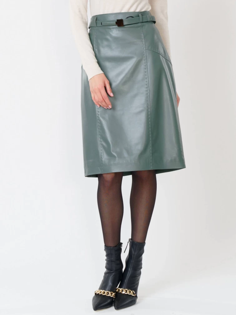 Кожаная юбка-карандаш 02рс, из натуральной кожи, оливковая, размер 44, артикул 85330-6