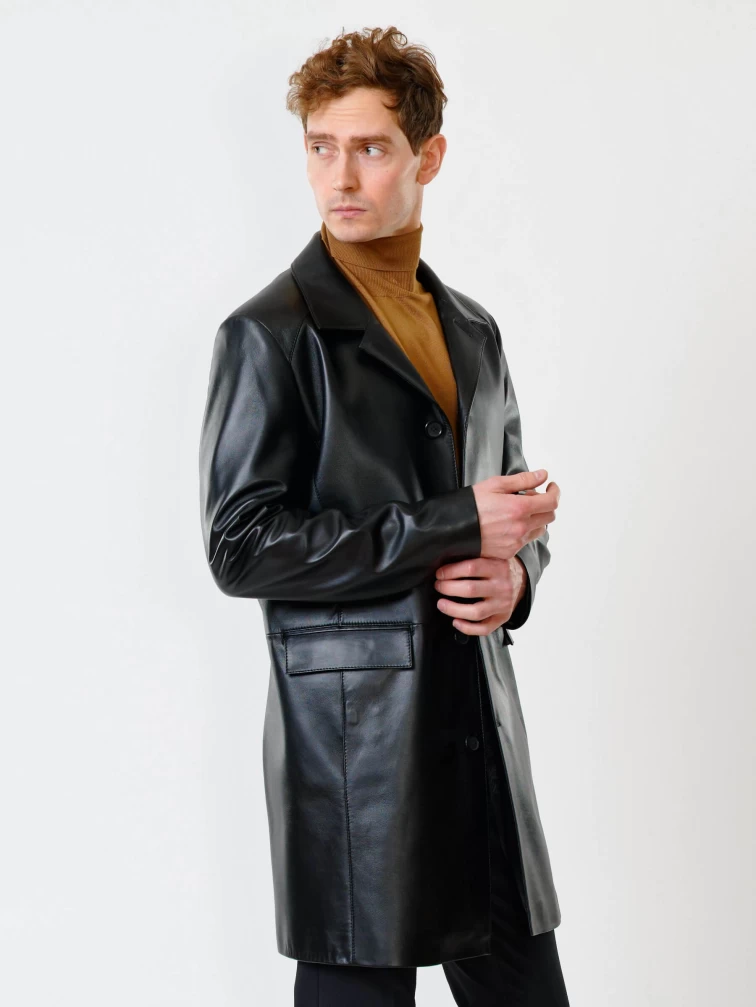 Удлиненный кожаный мужской пиджак премиум класса 539, черный, размер 52, артикул 29552-0
