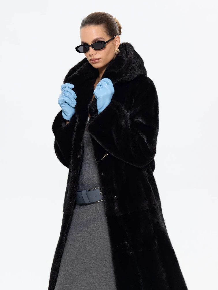 Длинная женская норковая шуба MANZARI М069, черная, размер 40, артикул 34250-7