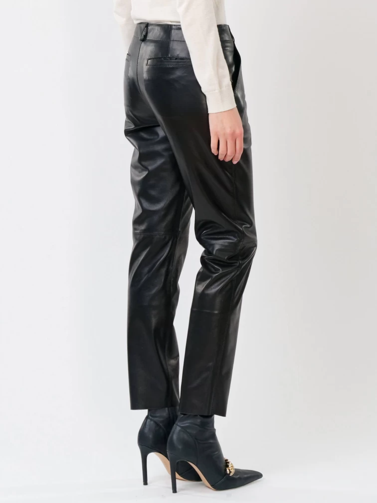 Кожаные зауженные женские брюки из натуральной кожи 03, черные, размер 44, артикул 85240-6