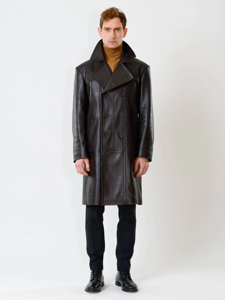 Двубортное мужское кожаное пальто премиум класса Чикаго, коричневое, размер 46, артикул 71320-3