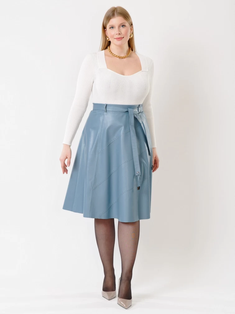 Кожаная расклешенная юбка из натуральной кожи 01рс, голубая, размер 44, артикул 85451-0