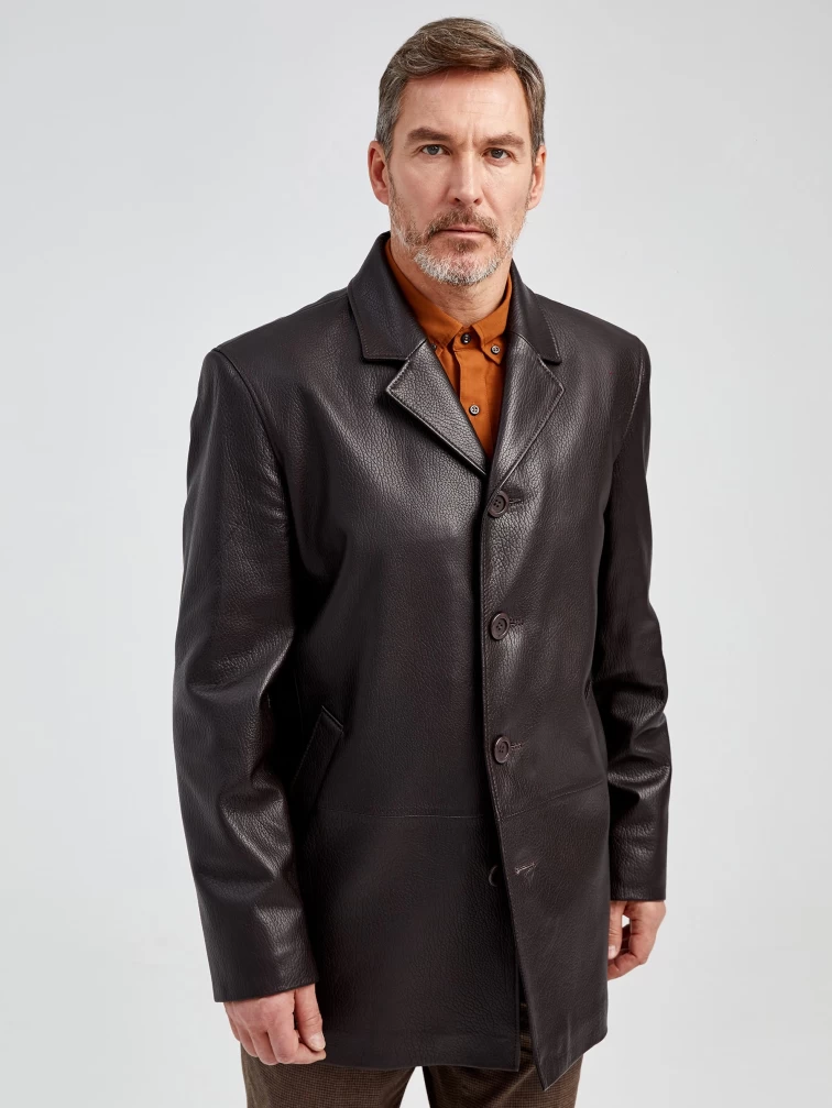Кожаный пиджак мужской 21/1, коричневый, размер 48, артикул 29021-3