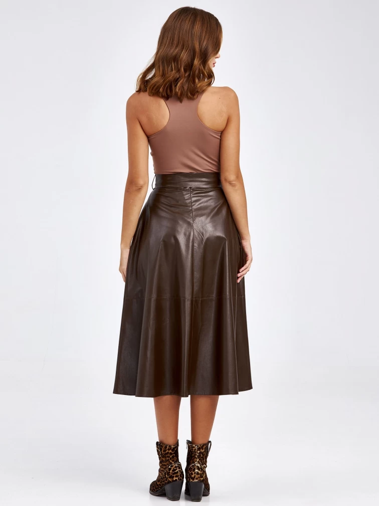 Кожаная юбка женская 4820748, из экокожи, коричневая, размер 44, артикул 85790-5
