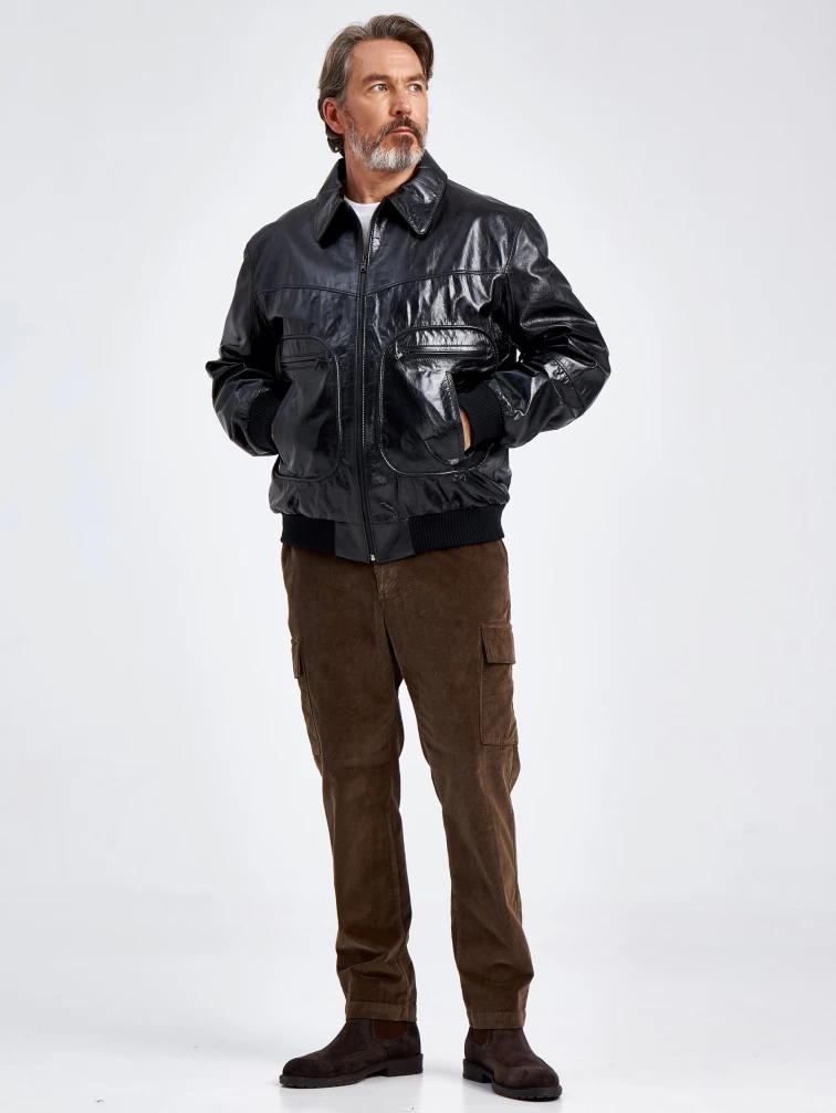 Мужская кожаная куртка бомбер Наполи, черная, размер 58, артикул 29090-5