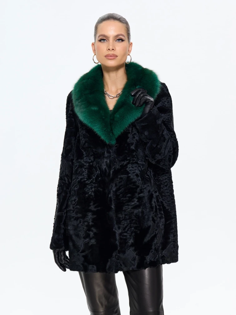 Короткая женская шуба из меха каракульчи Ирэн, черная, размер 48, артикул 65550-7