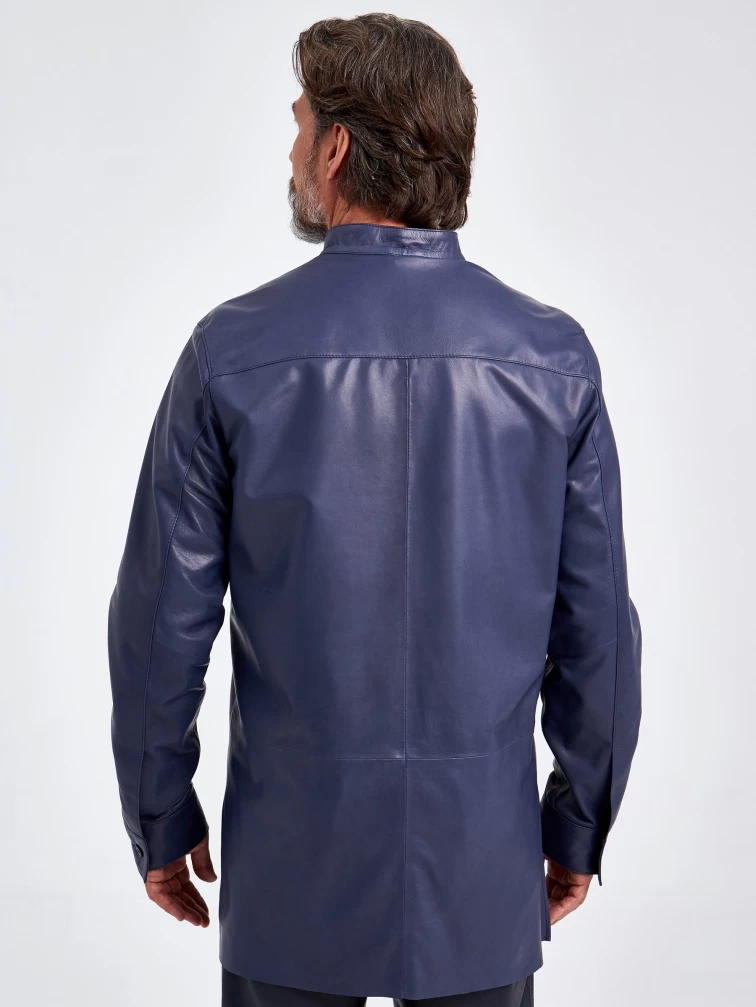 Кожаная рубашка мужская 01, синяя, размер 48, артикул 130011-6