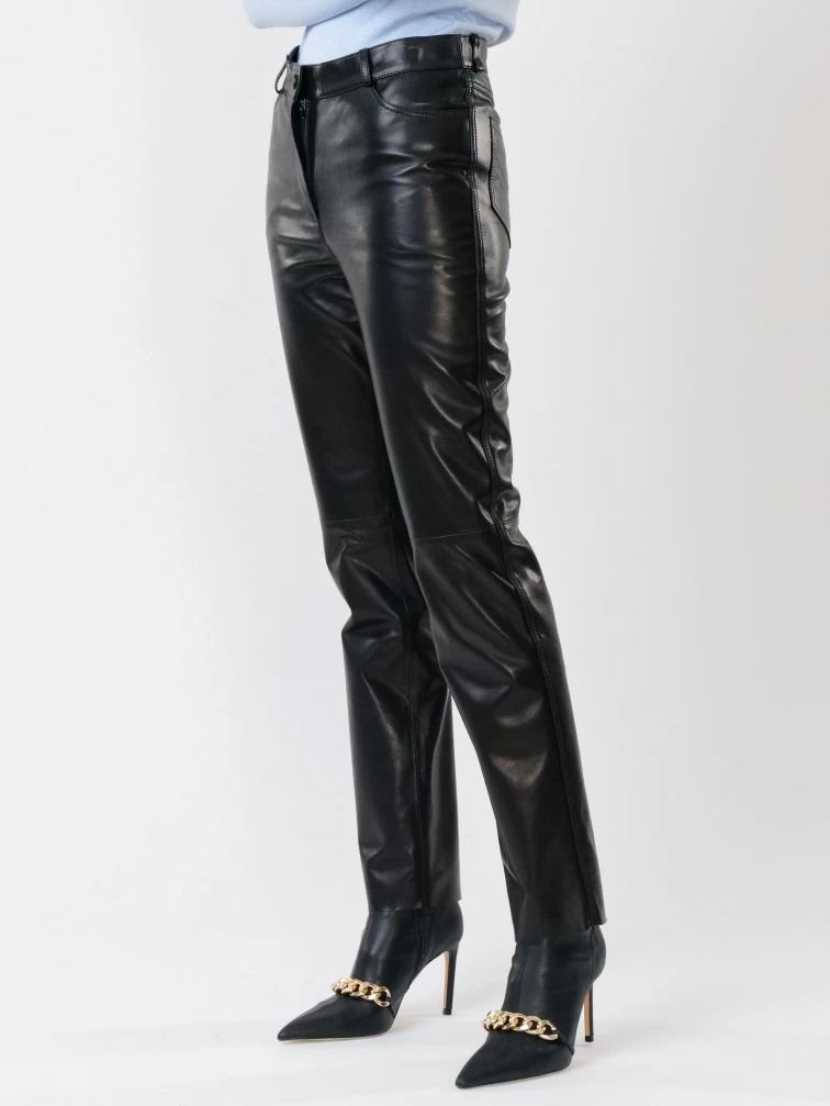 Кожаные зауженные женские брюки из натуральной кожи 02, черные, размер 44, артикул 85230-4