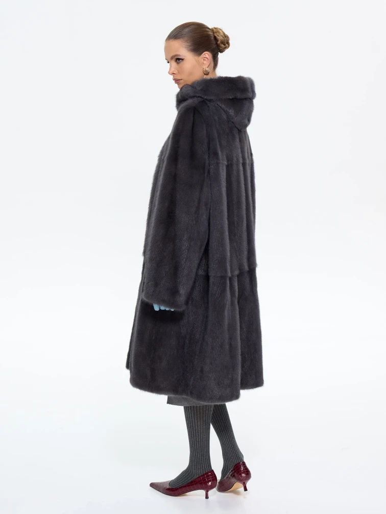 Длинная женcкая шуба с капюшоном Классика-687, графитовая, размер 62, артикул 65440-5