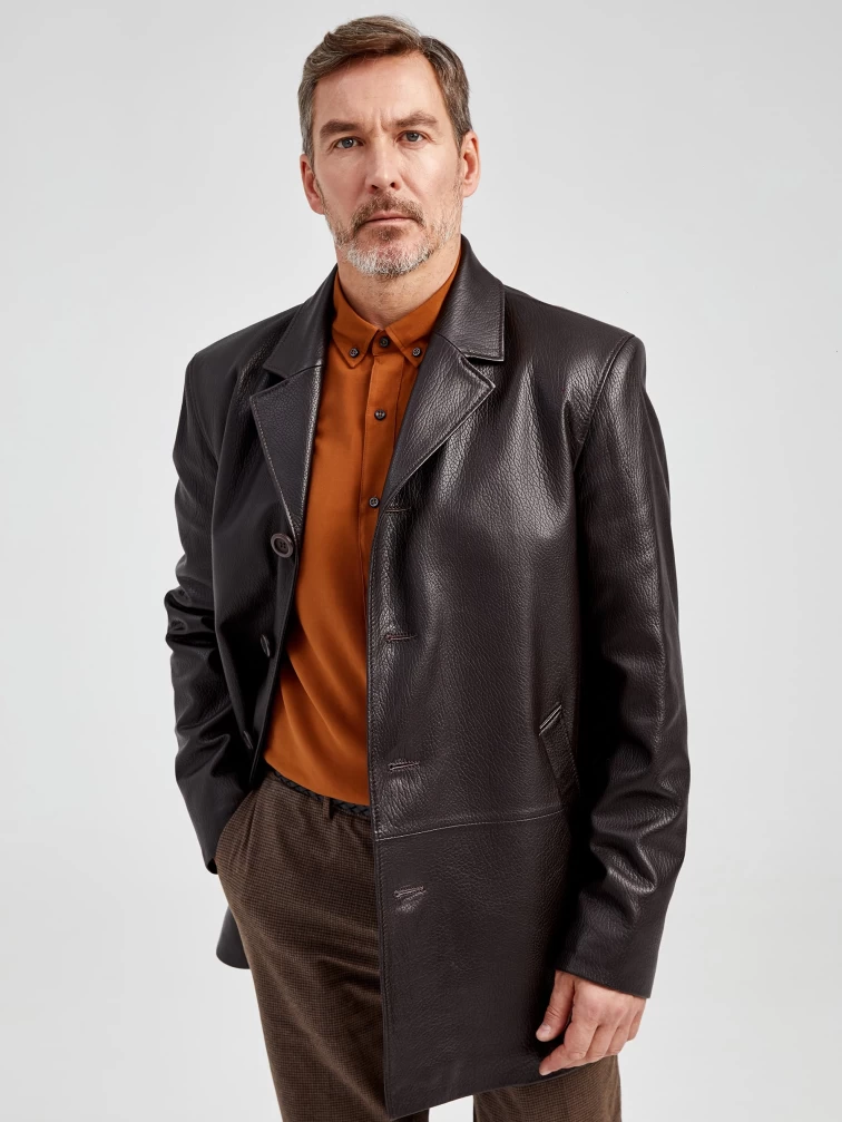 Кожаный пиджак мужской 21/1, коричневый, размер 48, артикул 29021-5