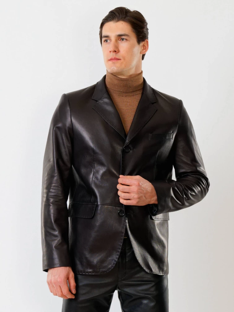 Мужской кожаный пиджак на ручном стежке премиум класса 543, черный, размер 48, артикул 27330-5