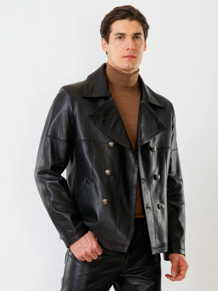 Двубортная мужская кожаная куртка Клуб, черная, размер 48, артикул 28781-2