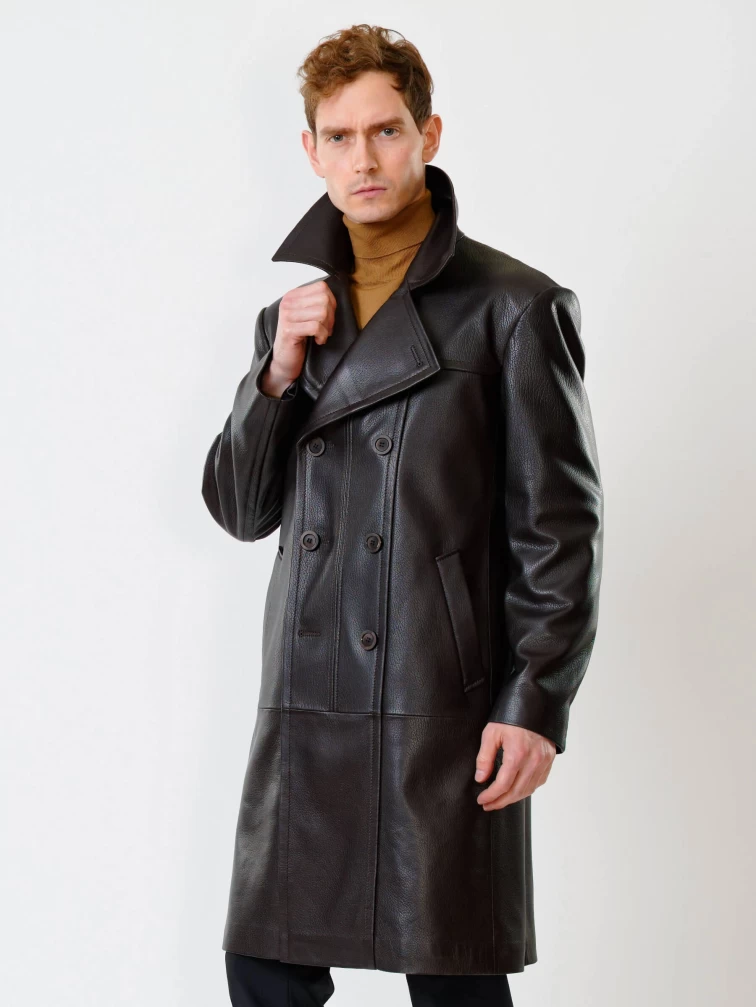 Двубортное мужское кожаное пальто премиум класса Чикаго, коричневое, размер 46, артикул 71320-2