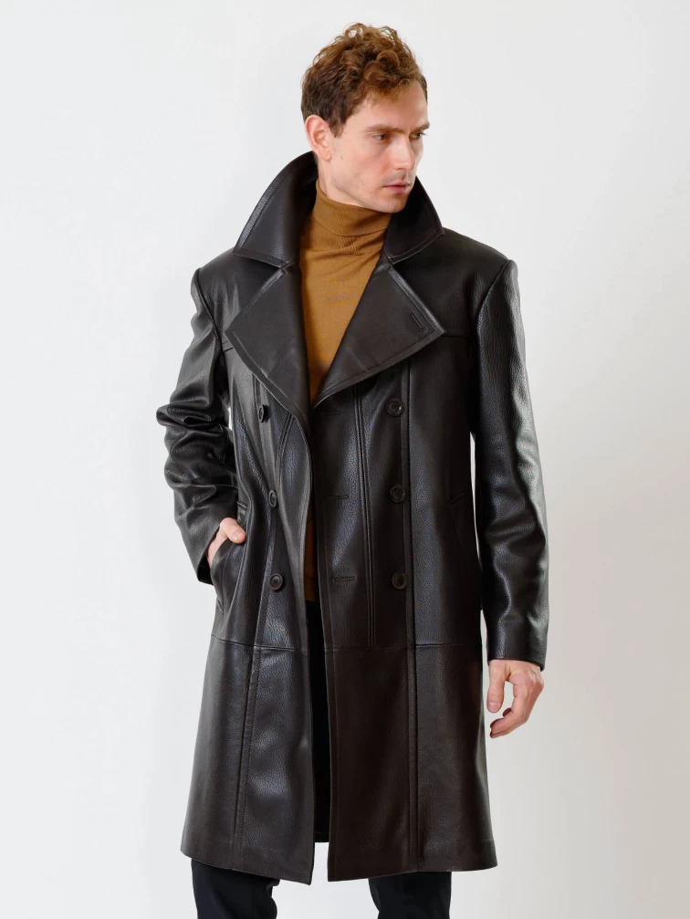 Двубортное мужское кожаное пальто премиум класса Чикаго, коричневое, размер 46, артикул 71320-1