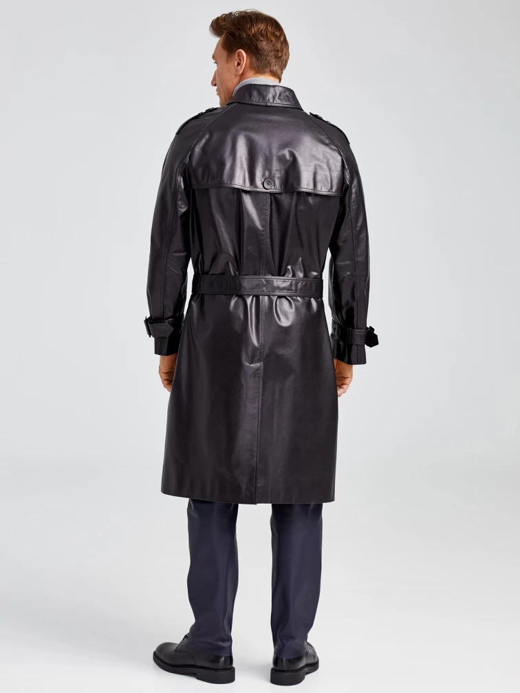 Двубортное мужское кожаное пальто премиум класса 553, черное, размер 50, артикул 71340-4