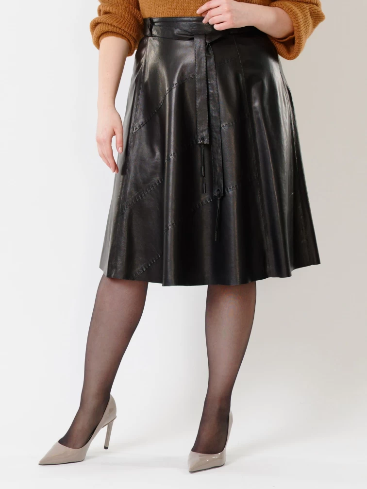 Кожаная расклешенная юбка из натуральной кожи 01рс, черная, размер 46, артикул 85460-5