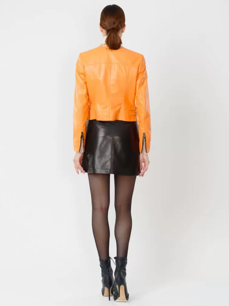 Кожаная женская куртка косуха 389, оранжевая, размер 46, артикул 90880-4