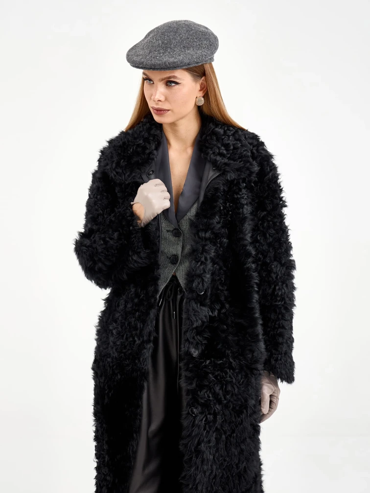 Длинная женская дубленка из тиградо 2080, черная, размер 48, артикул 65030-5