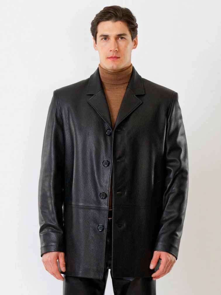 Кожаный пиджак мужской 21/1, черный, размер 50, артикул 27080-0