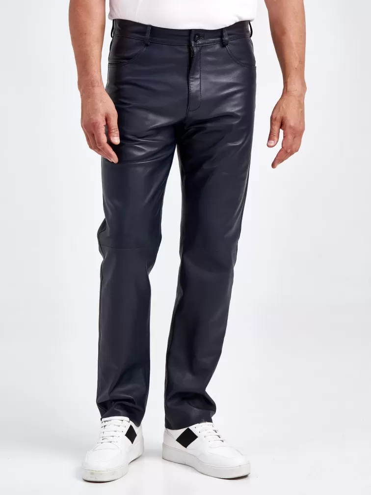 Мужские кожаные брюки 01, синие, размер 48, артикул 120021-1