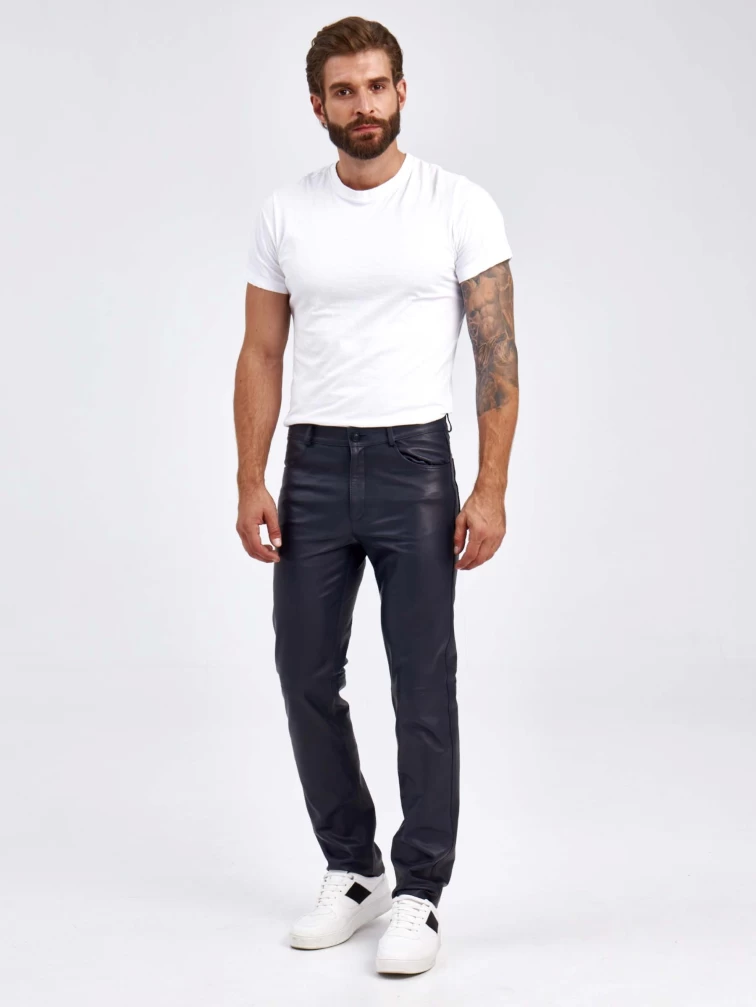 Кожаные брюки мужские 01, синие, размер 48, артикул 120022-0